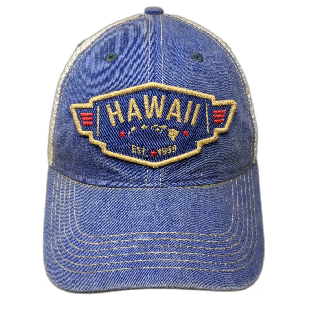 Legacy Trucker Hat Blue One Size Hawaii Map Patch Mesh Snapback Green Under